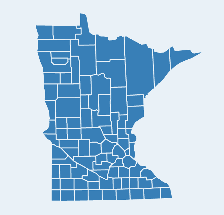 A map of counties in the state of Minnesota.